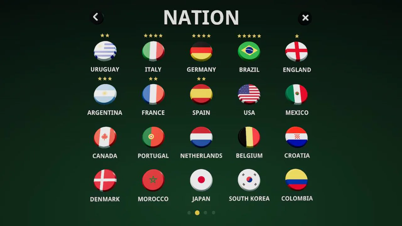 NATION: the nations' buttons with their World Cup stars