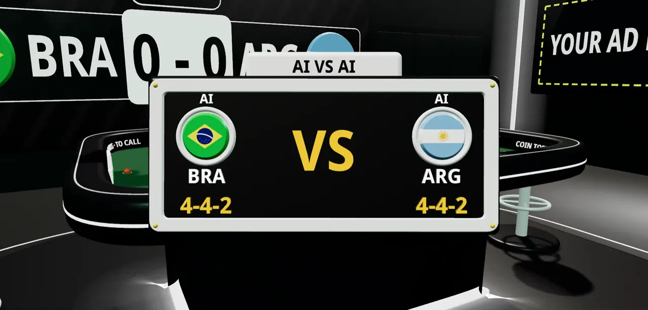 The matchup card, AI v AI: Brazil v Argentina, both in 4-4-2