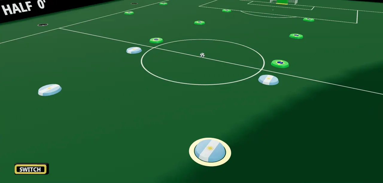 The shoulder view behind an Argentina button, the ball ahead